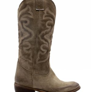 G 201 CAMOSCIO TAUPE STIVALE TEXANO TACCO BASSO DONNA