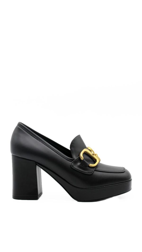 497004 SPAZ NERO MOCASSINO TACCO ALTO LARGO DONNA