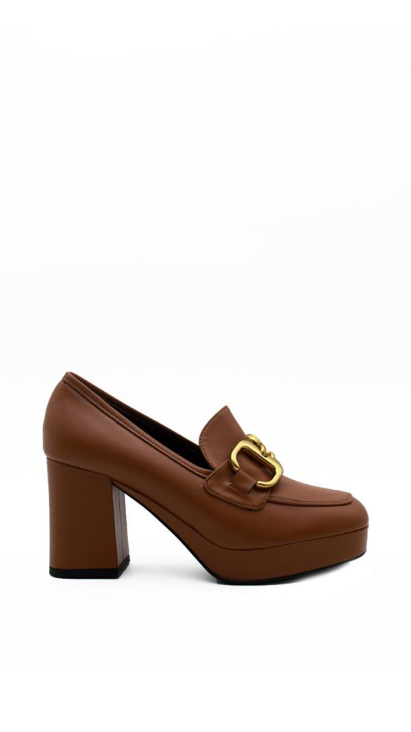 497004 SPAZ CUOIO MOCASSINO TACCO ALTO LARGO DONNA