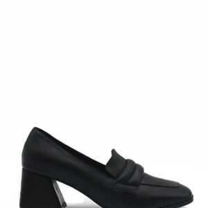 2210 PELLE NERO MOCASSINO TACCO MEDIO DONNA