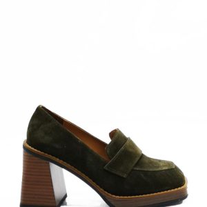 22163 CAMOSCIO VERDE MOCASSINO TACCO ALTO DONNA