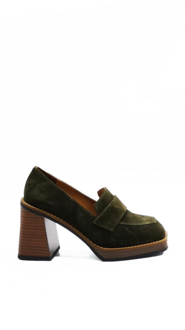22163 CAMOSCIO VERDE MOCASSINO TACCO ALTO DONNA