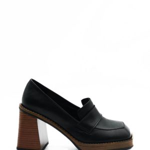 22163 PELLE NERO MOCASSINO TACCO ALTO DONNA