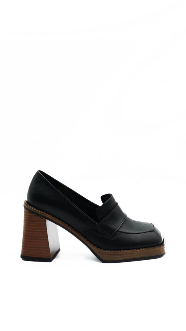 22163 PELLE NERO MOCASSINO TACCO ALTO DONNA