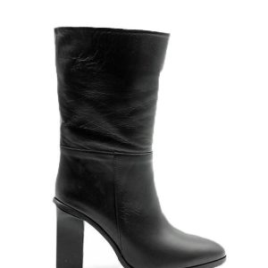 2264 PELLE NERO STIVALE TACCO ALTO LARGO DONNA - EPOCHE' XI