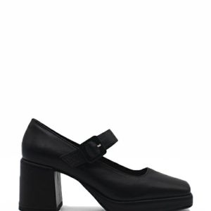 22173 PELLE NERO SCARPA TACCO MEDIO