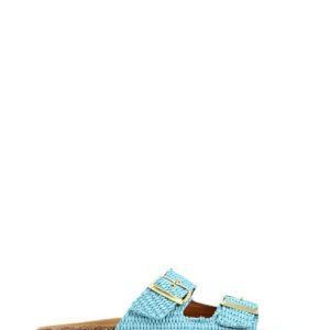 01-E892 RAFFIA TURCHESE CIABATTA DOPPIA FIBBIA - HIPPIE