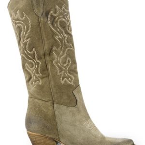 LULU 01 CAMOSCIO TAUPE STIVALE TEXANO TACCO MEDIO DONNA