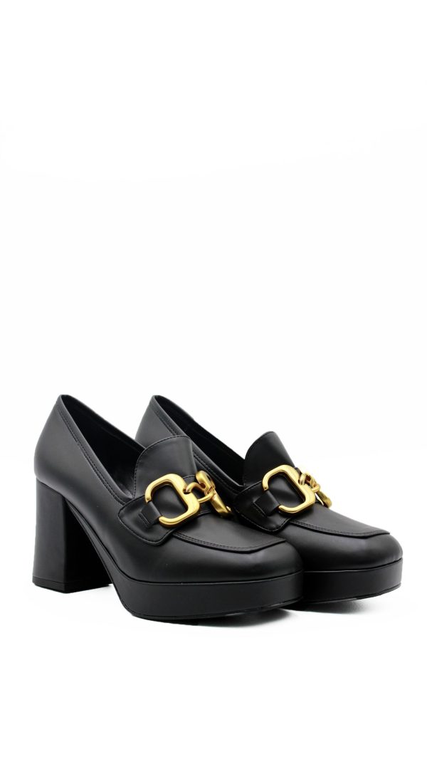 497004 SPAZ NERO MOCASSINO TACCO ALTO LARGO DONNA - immagine 2
