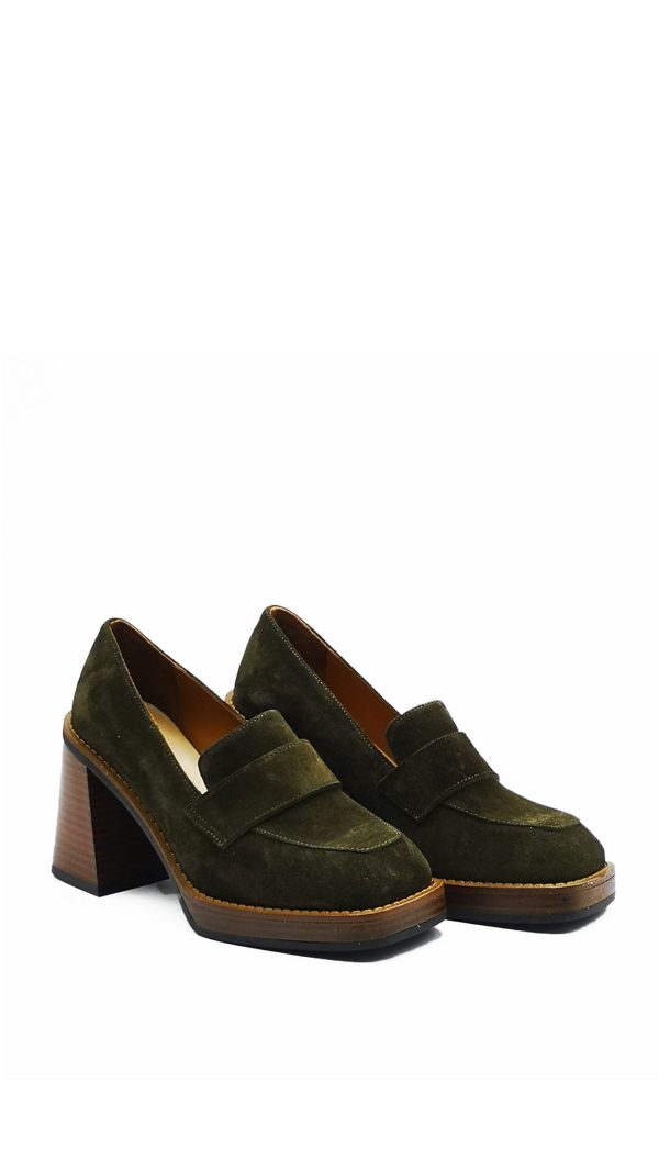 22163 CAMOSCIO VERDE MOCASSINO TACCO ALTO DONNA - immagine 2