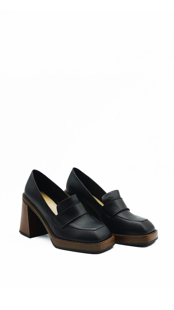 22163 PELLE NERO MOCASSINO TACCO ALTO DONNA - immagine 2
