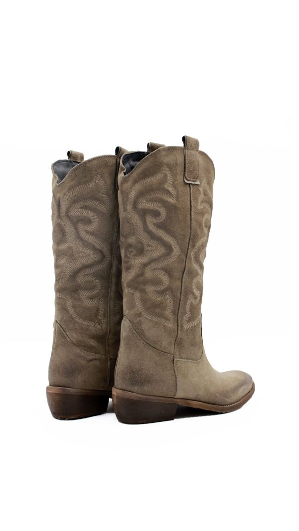 G 201 CAMOSCIO TAUPE STIVALE TEXANO TACCO BASSO DONNA - immagine 3