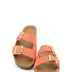 01-E892 RAFFIA ARANCIO CIABATTA DOPPIA FIBBIA – HIPPIE